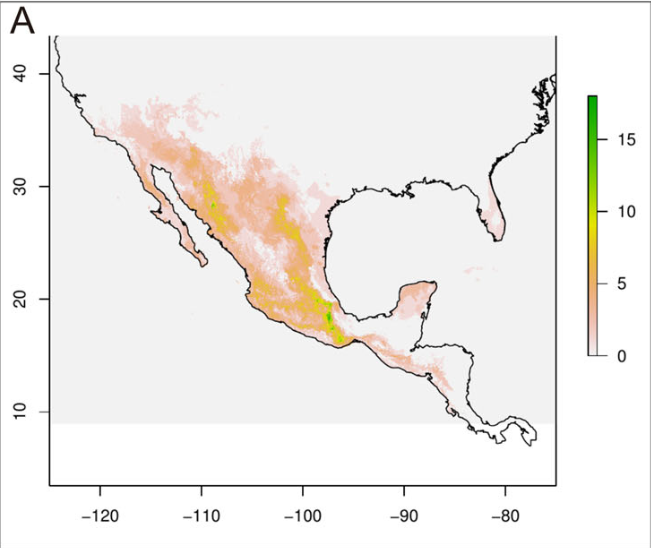 Mapa de distribucion de la especie del agave estudiado